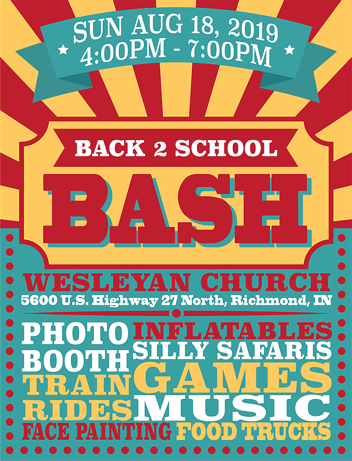 Flyer: Back to School Bash at the Wesleyan Church