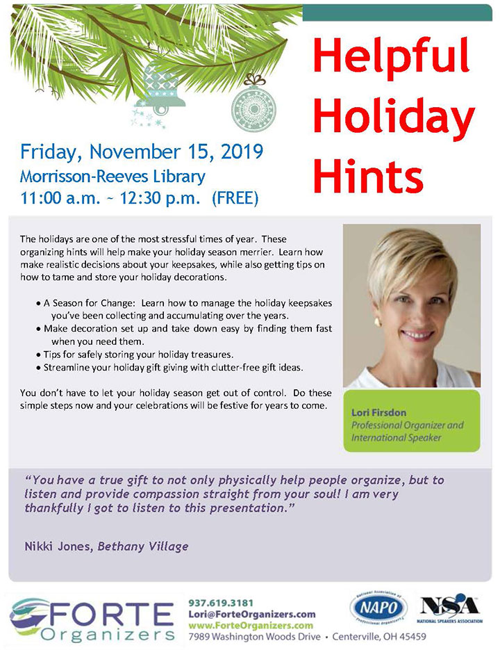 Supplied Flyer: Helpful Holiday Hints