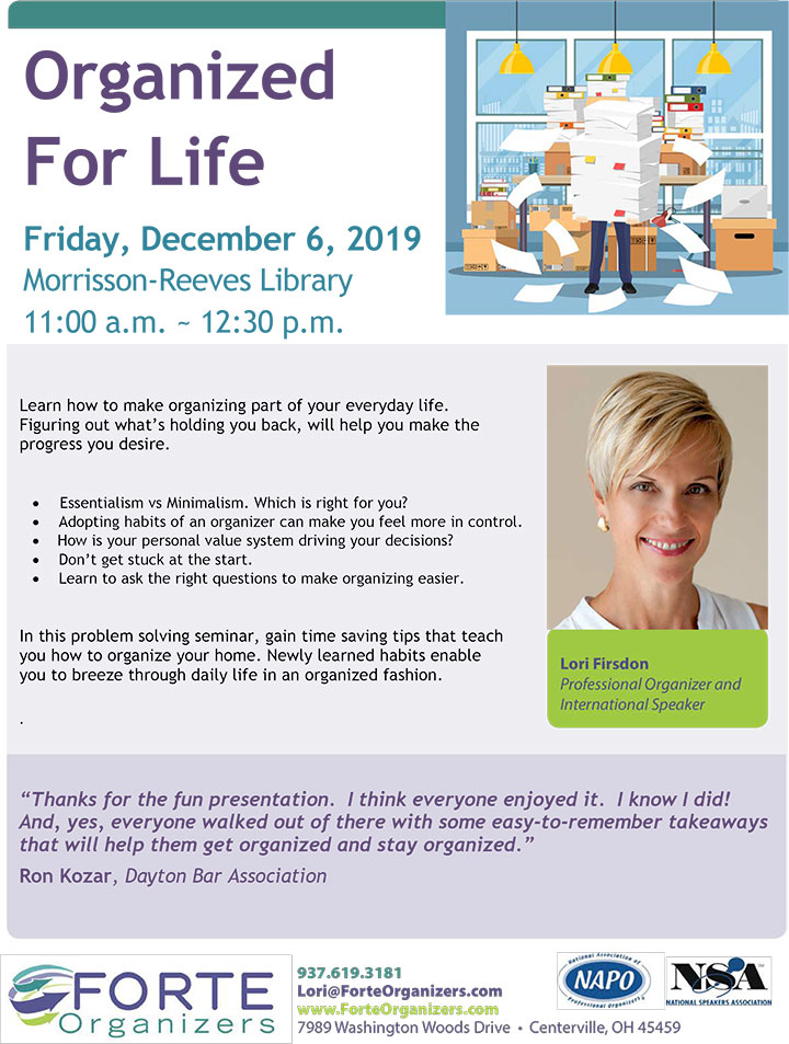 Supplied Flyer: Organized for Life