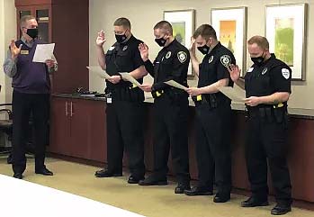 Supplied Photo:  Reid Health newest graduates of the Indiana Law Enforcement Academy, Officers Jeramiah Lawson, Jeremy Hicks, Dillon Pitcher, and David Jones, were sworn in on Dec. 28.