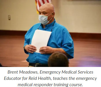 Supplied Photo: Brent Meadows, Emergency Medical Services Educator for Reid Health, teaches the emergency medical responder training course.