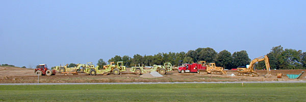 Construction equipment prepares for work on the new Wal-Mart Superstore in Richmond, Indiana.