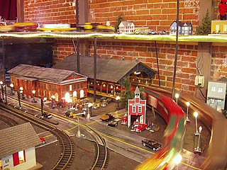 Depot with moving train