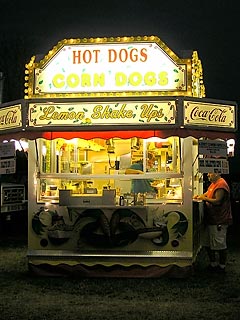 Hot dog stand along the food strip.